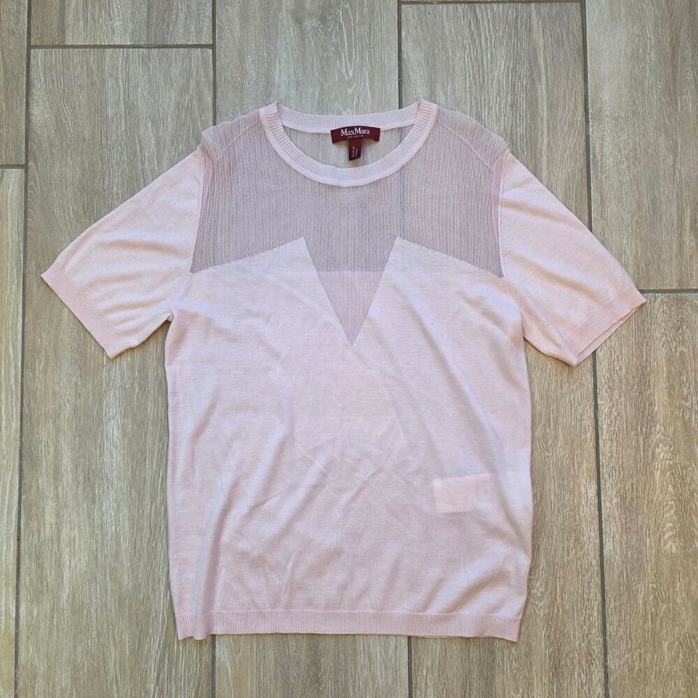 Max Mara Studio Silk Wool Knit Top Womens S Sheer Panel Designer